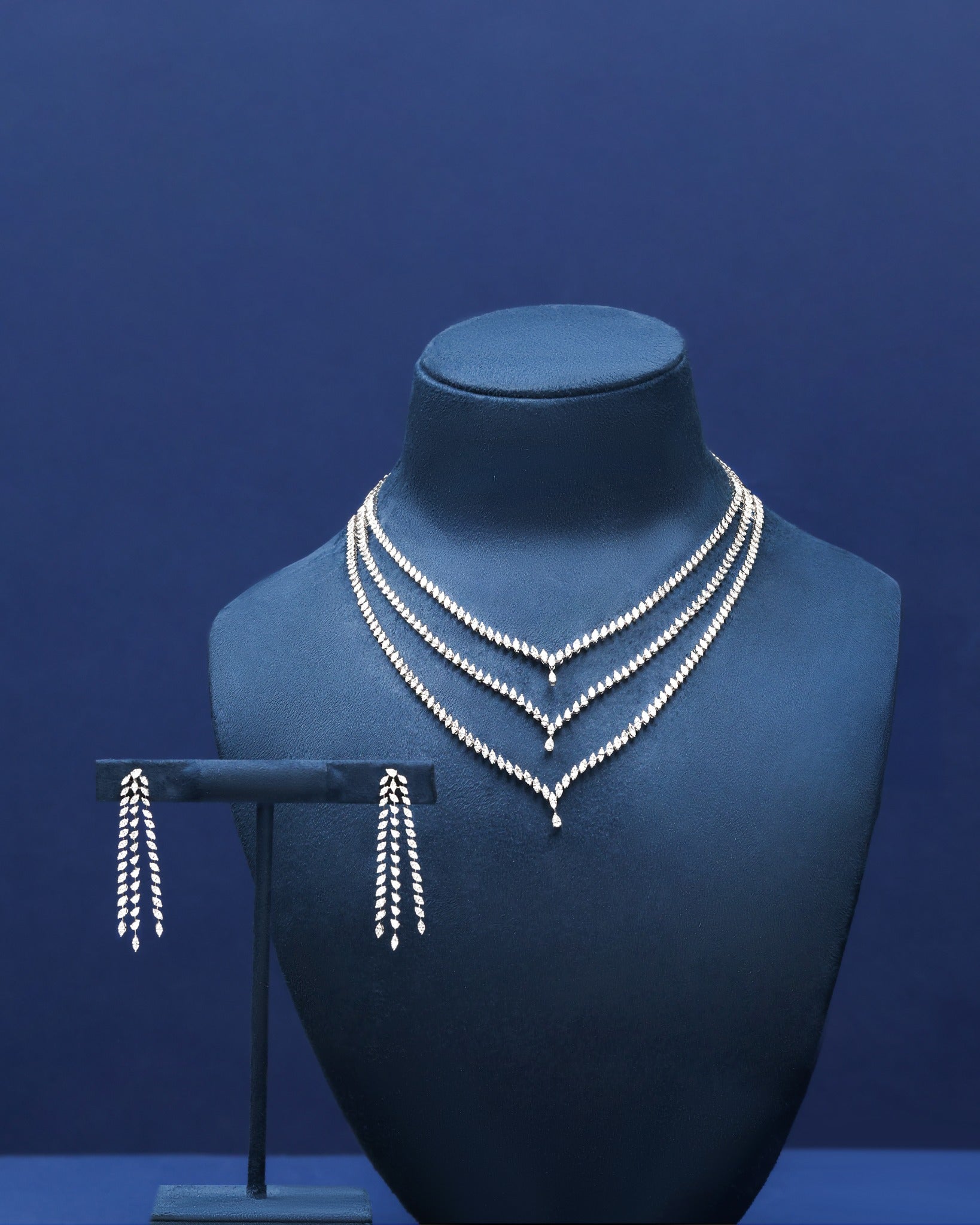 Tri-Layer Diamond Cascade Necklace Set