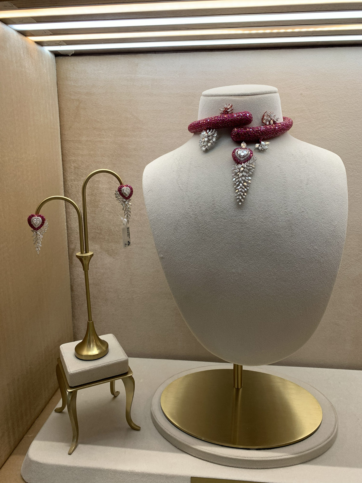 Ruby Pavé Heart Pendant Necklace & Earring Set
